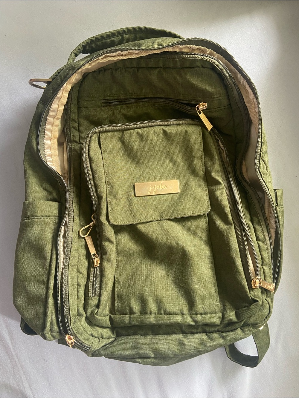 JU-JU-BE Army Green RIGHT BACK Travel/ Overnight/Diaper Utility Backpack